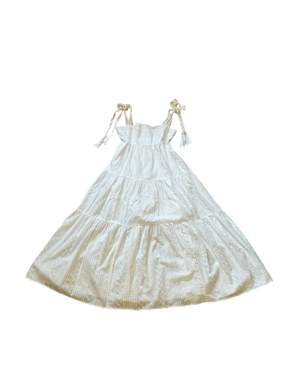 O.P.T White Cotton Tiered Midi Dress Tie Straps Embroidered Cottagecore Summer - Picture 2 of 5